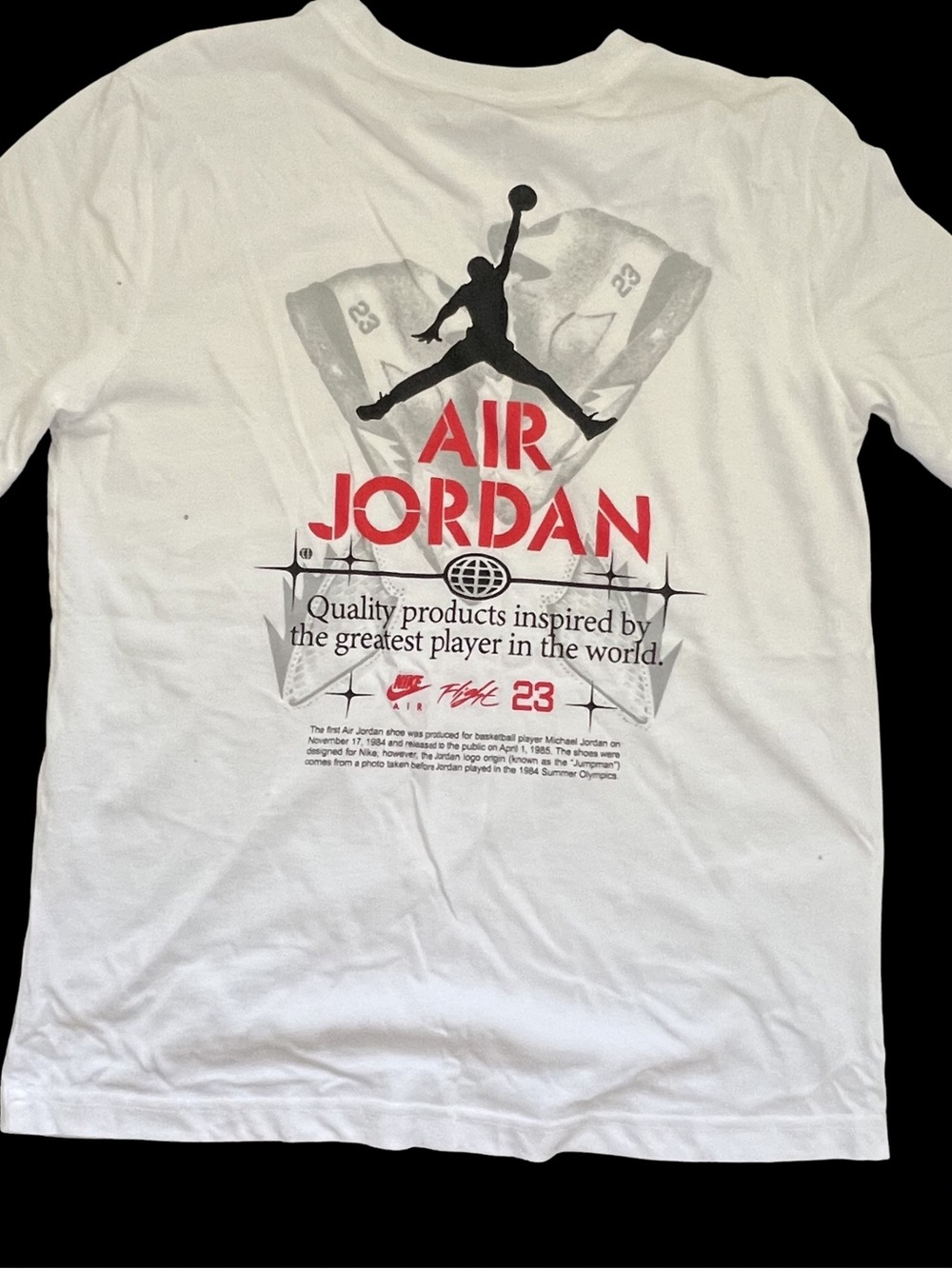 Jordan White Short Sleeve Tee with Red & Black Chest Logo